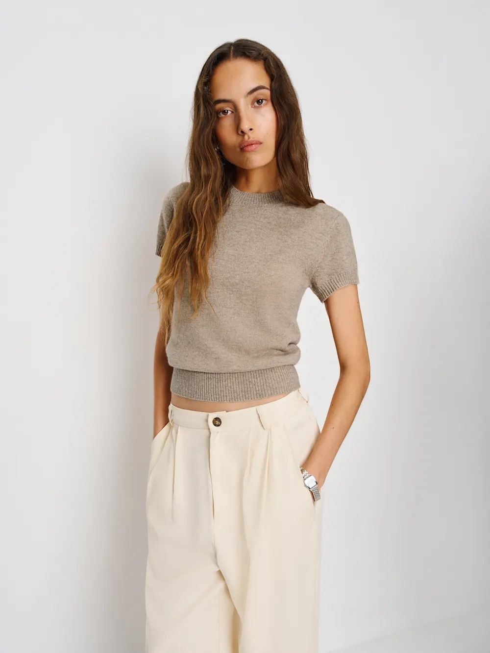 Reformation Darcy Cashmere Tee, Size M